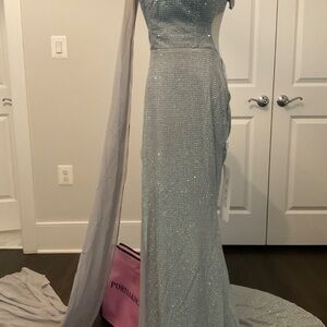 Portia and Scarlett Silver Beaded gown withTrainNWT